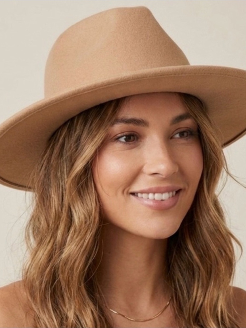 Loft Womens Tan Wool Felt Wide-Brim Fedora Hat